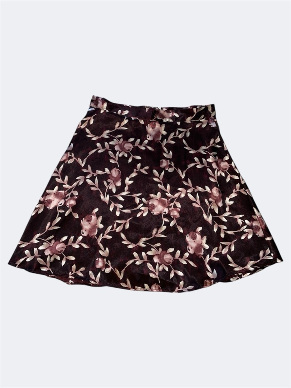 Dark Floral Pink and Brown Satin Skirt